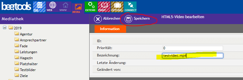 bee.tools Mediathek Upload - Schritt 2