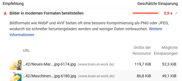 Pagespeed Insights Bild-Optimierungs-Hinweis